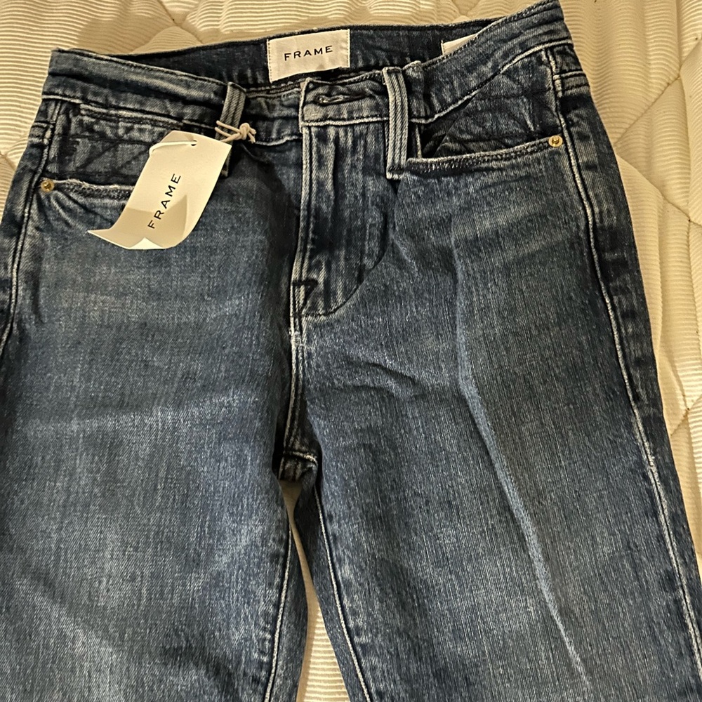 Frame Jeans with tags!! Wide leg and dark blue wash!
